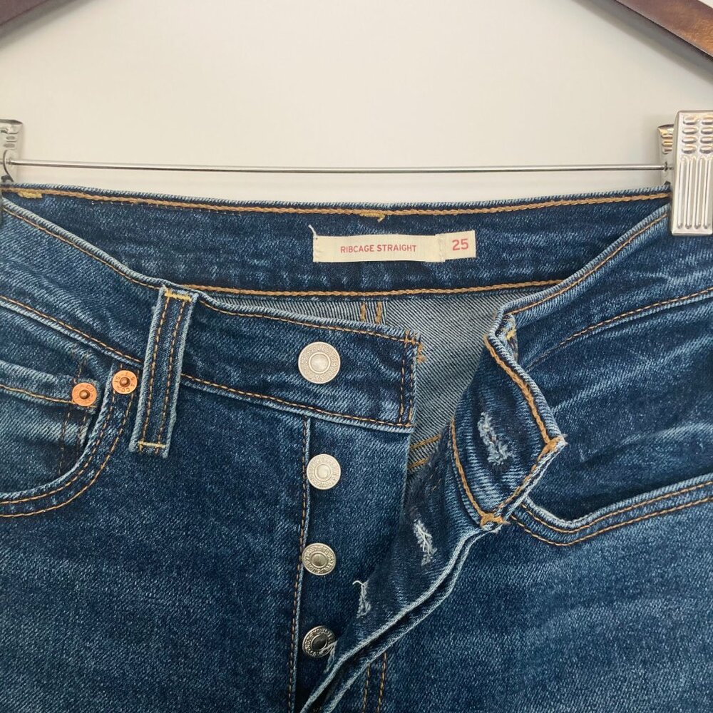 Levi’s Ribcage Straight Ankle Jeans Size 25 High Rise Button Fly Light Wash - Picture 5 of 7